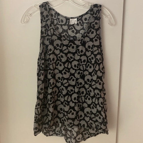 H&M Black & Grey Tank Top With Skulls & Hearts - Picture 4 of 5
